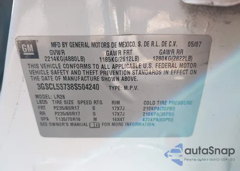 2008 Saturn Vue V6 Xr from USA, damaged, VIN 3GSCL53738S504240